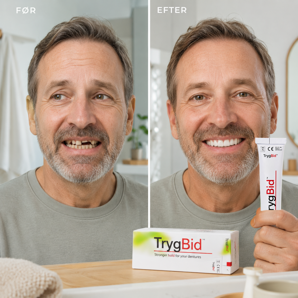 TrygBid™ - Hold dine tandproteser sikkert på plads – hver dag