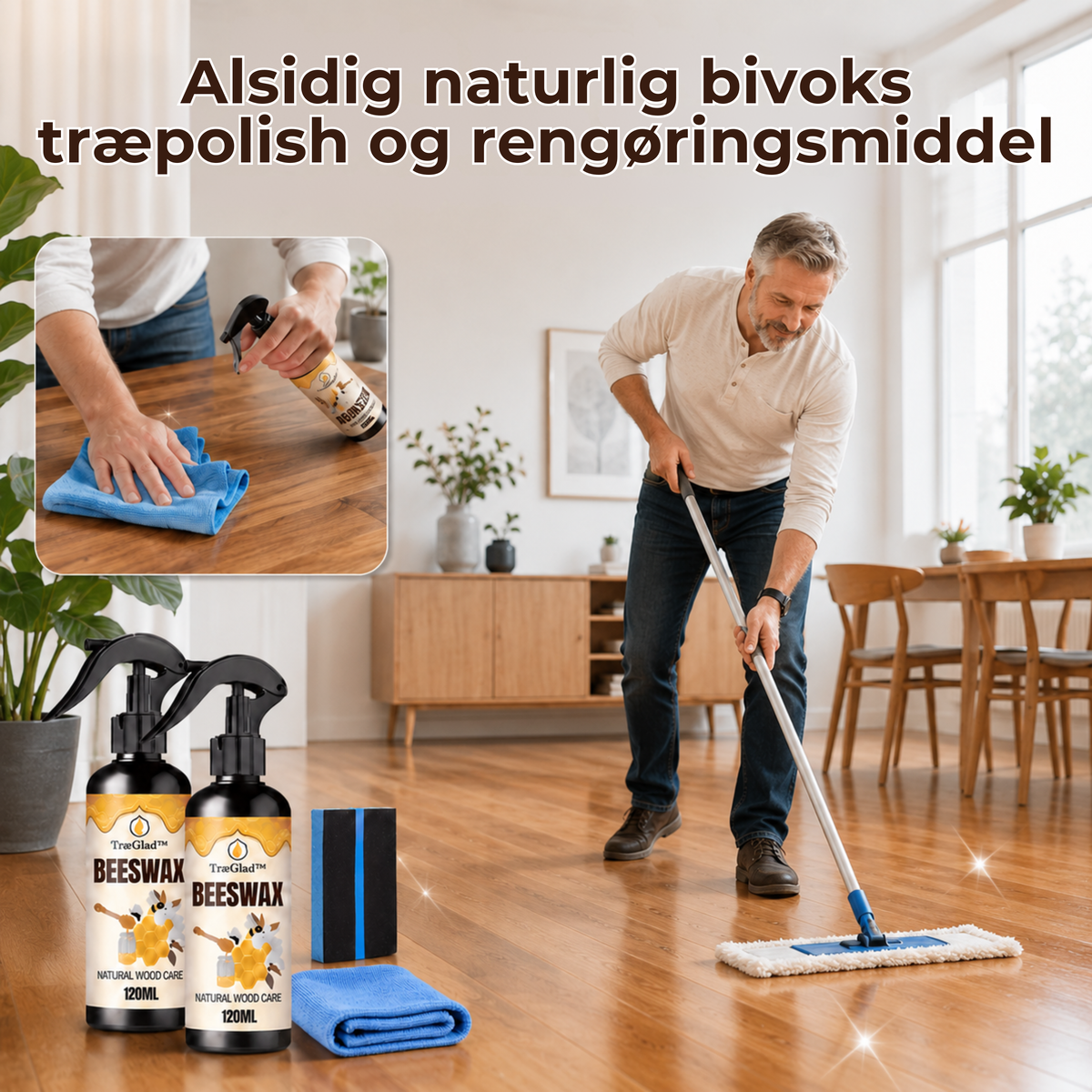 TræGlød™ – Naturlig bivoks-spray til træ og møbler