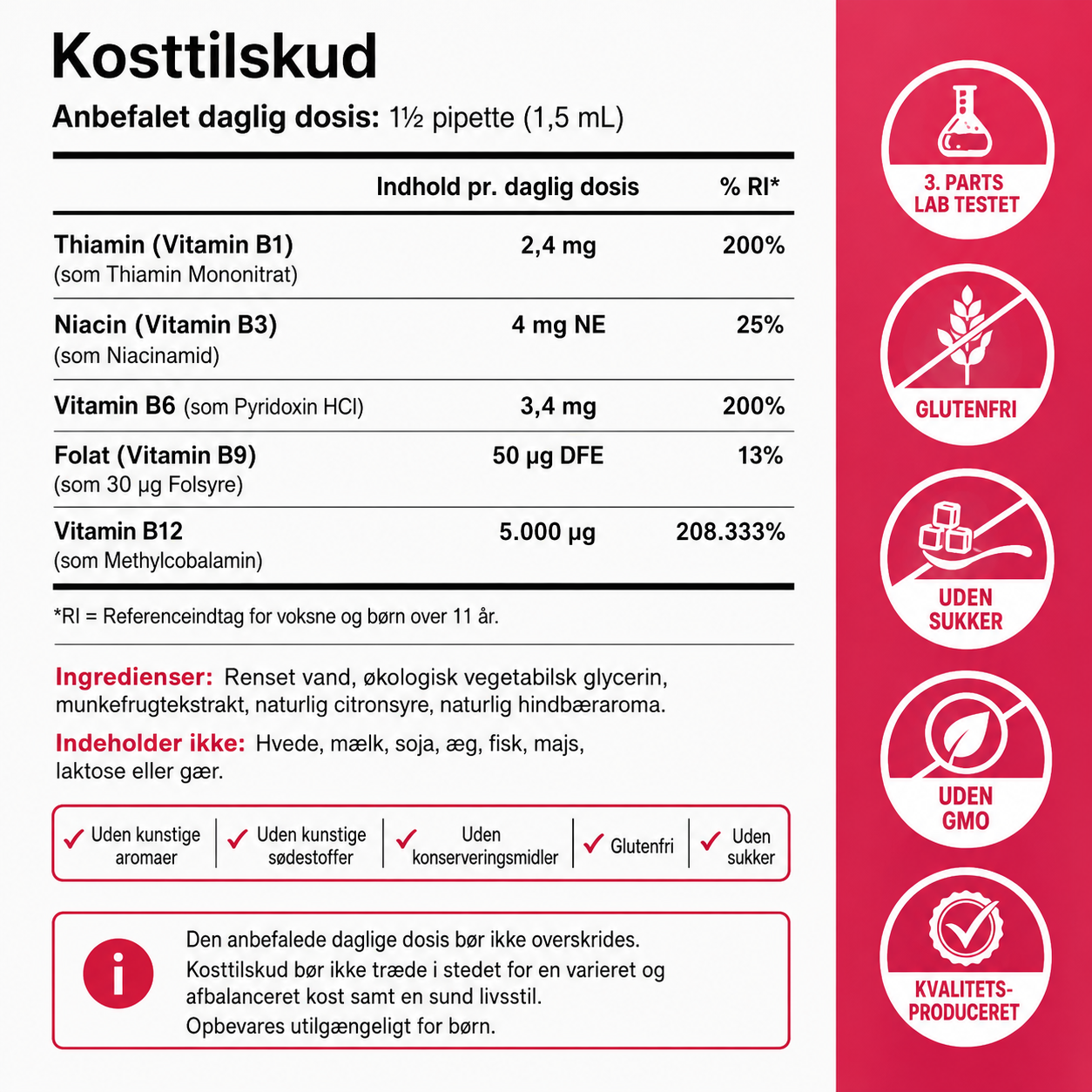 Nuvel Vitamin B-Kompleks Dråber, B12, B6, B3 & Folat i praktiske dråber