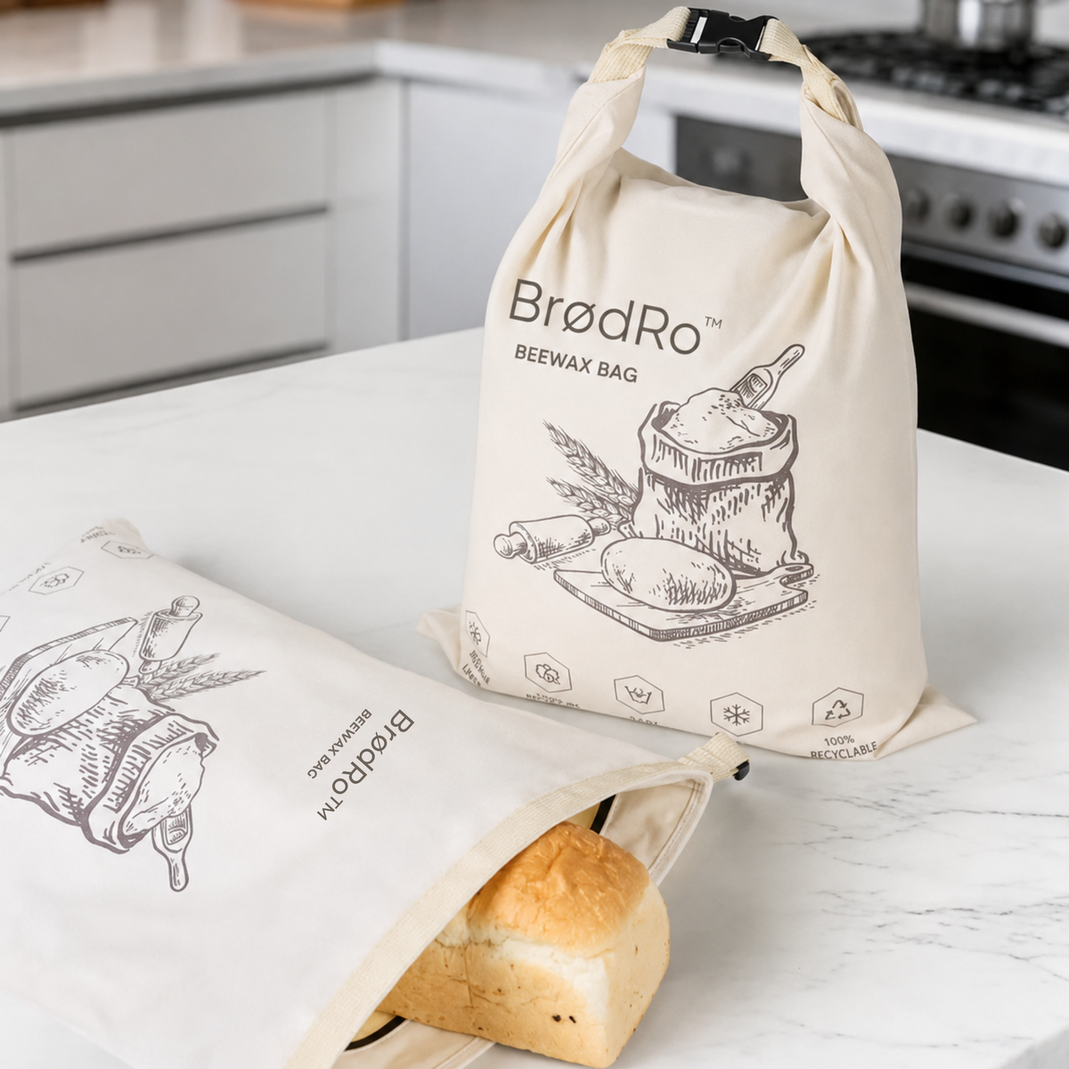 BrødRo™ - Økologisk bivoks-brødpose – 100 % bomuld