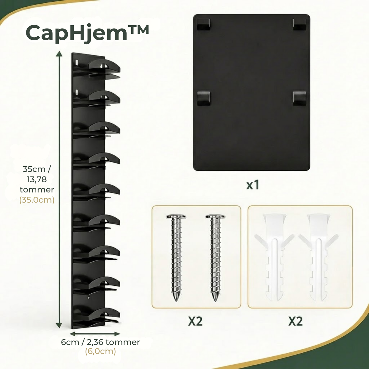 CapHjem™ - Hatorganizer-gave til kasketelskere – vægmonteret kasketholder, nem at installere