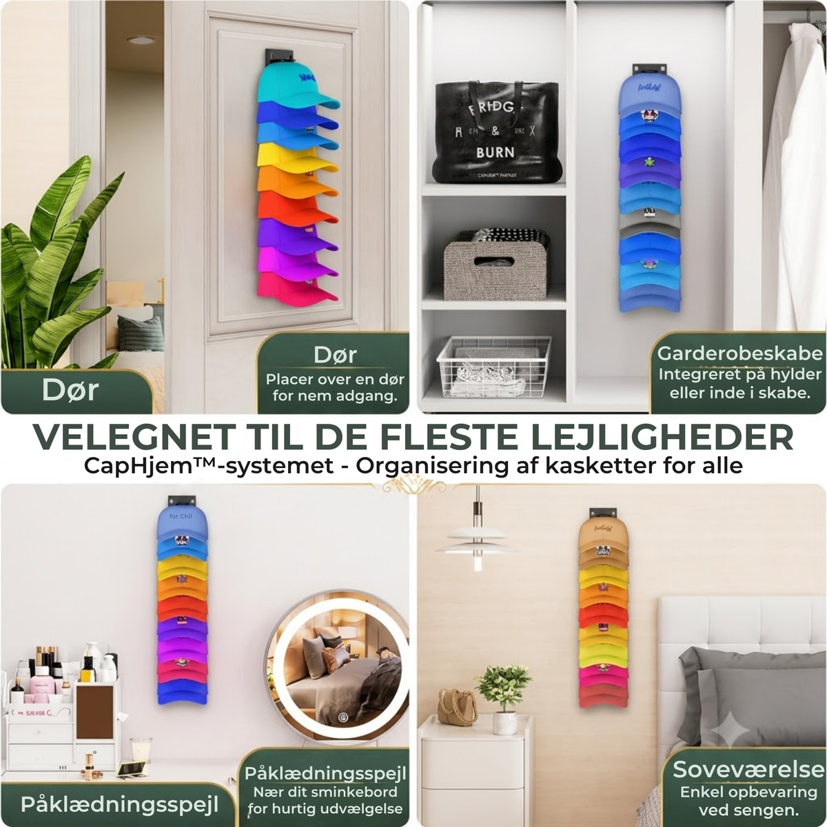 CapHjem™ - Hatorganizer-gave til kasketelskere – vægmonteret kasketholder, nem at installere