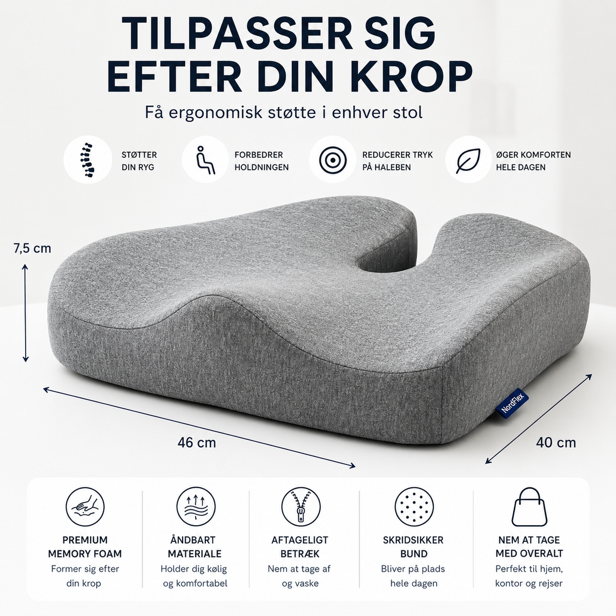 NordFlex™ Ergonomisk Sædepude Komfort der støtter dig hele dagen