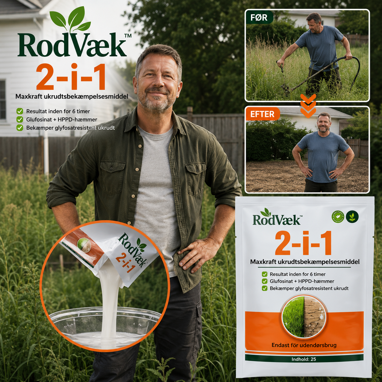 MEGA TILBUD  / RodVæk™ 2-i-1 Max Power | Se ukrudtet visne allerede inden for 6 timer!