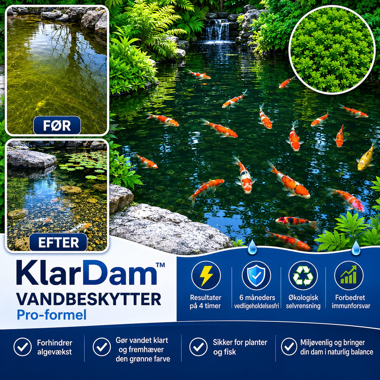 KlarDam™ Vandbehandling | Synligt klart vand på 24 timer!