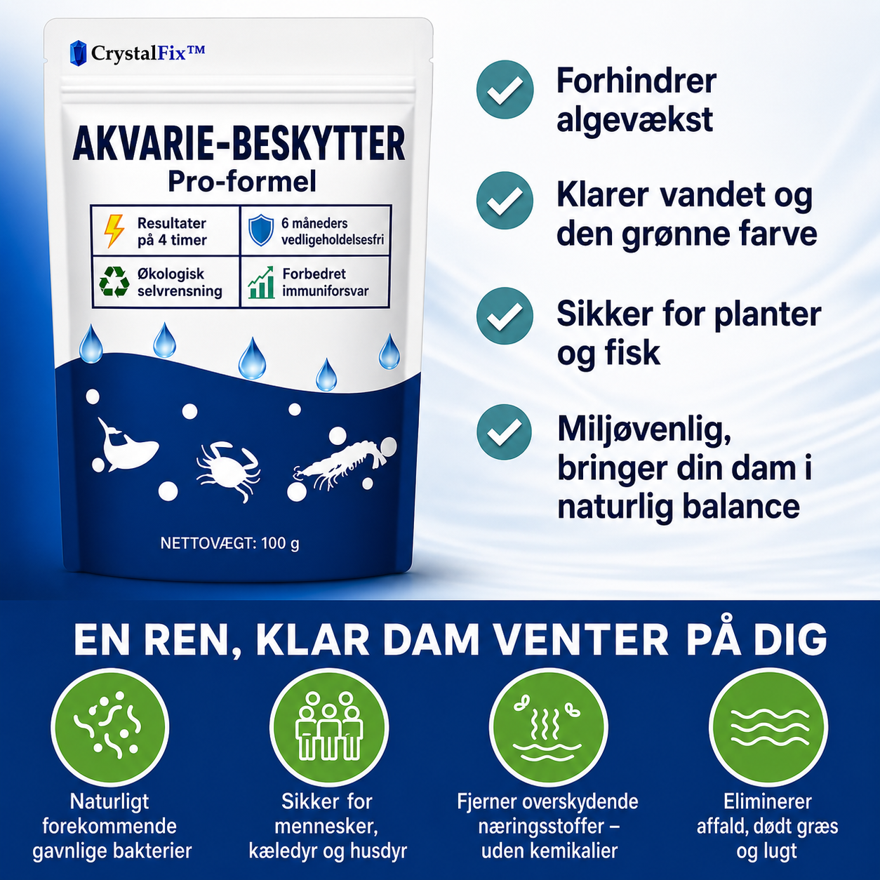 KlarDam™ Vandbehandling | Synligt klart vand på 24 timer!