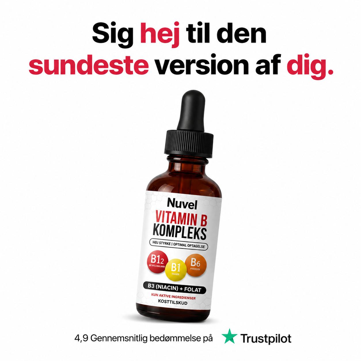 Nuvel Vitamin B-Kompleks Dråber, B12, B6, B3 & Folat i praktiske dråber